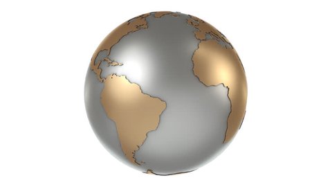 Animation rotate golden Earth on a white background. 3D render.