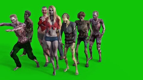 Zombies Walking Green Screen 3D Rendering Animation