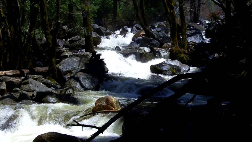 Bridalveil creek as it flows through the forest at the base of Bridalveil Falls
