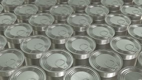 Aluminium can. 3D render of metal canned food. HD animation. Motion background.
