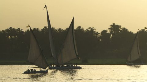 Feluka sailing on the Nile at sunset, Egypt