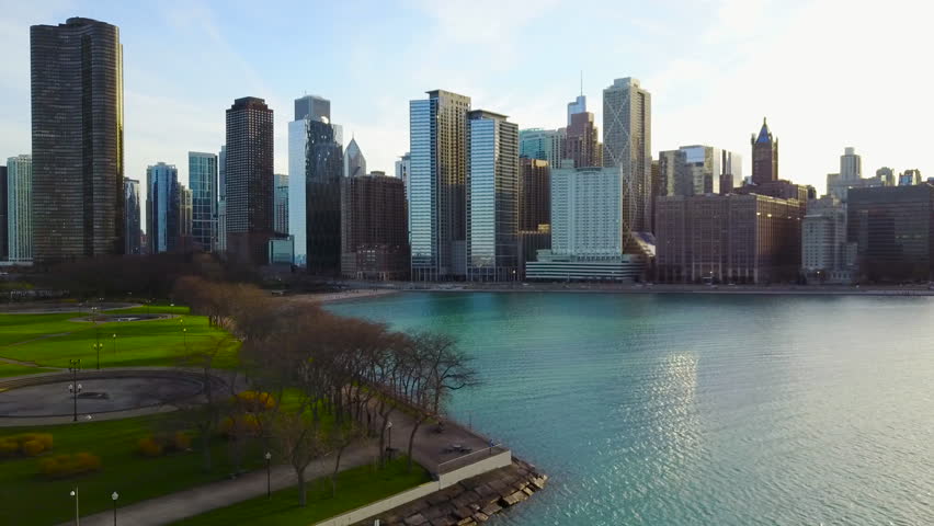 Aerial Photography Chicago with Lake Michigan in downtown