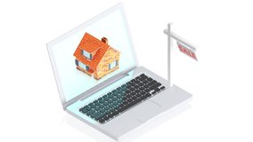 3D animation of a laptop with sale sign for use in presentations, manuals, design, etc.