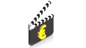 3D animation of a movie clapper with euro for use in presentations, manuals, design, etc.