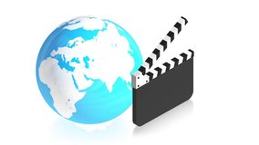 3D animation of earth with movie clapper for use in presentations, manuals, design, etc.