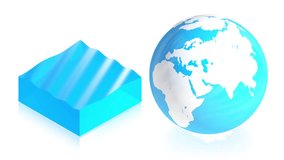 3D animation of earth with water block for use in presentations, manuals, design, etc.