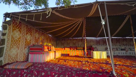 beduin place, sheic place, arabic home, oasis. Arabic House. Emirate House. Traditional, Qatari-style Bedouin tent.Arabian tent. flycam motion