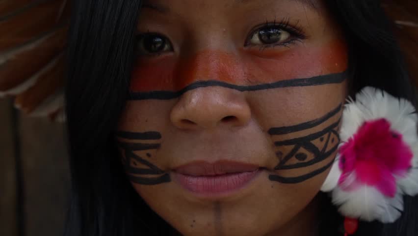 Closeup face of Native Brazilian Woman at an indigenous tribe in the Amazon Royalty-Free Stock Footage #25991402