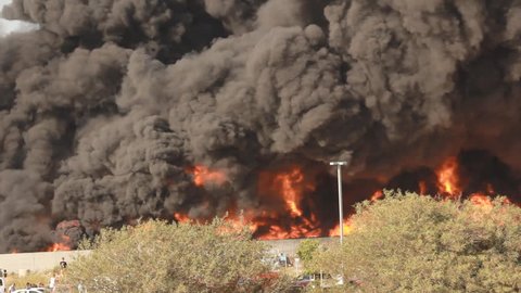 Firefighters battle blaze in packaging industrial factory fire