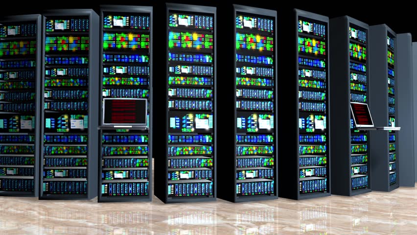 Server room in datacenter, room equipped with data servers. LED lights flashing. 3D animation Royalty-Free Stock Footage #26004620