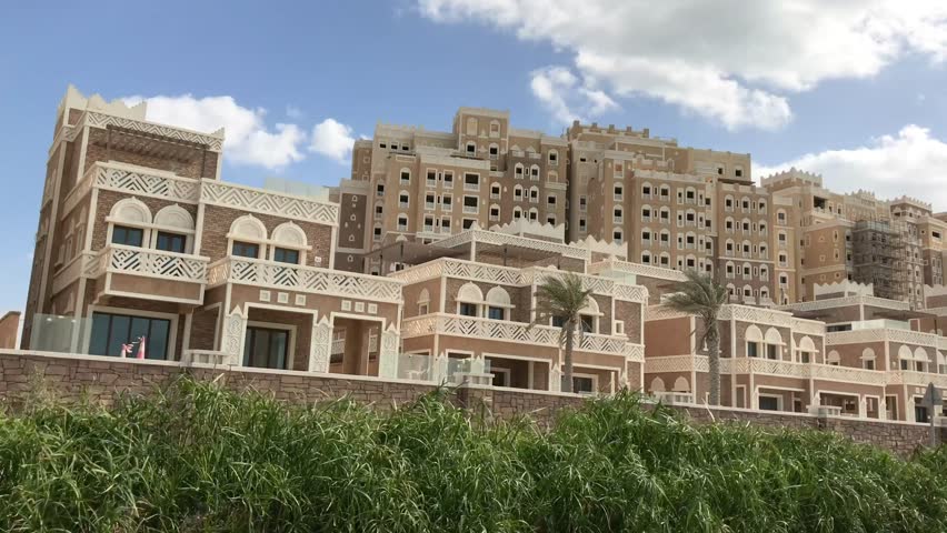 Dubai Marina and Palm Jumeirah from moving car.