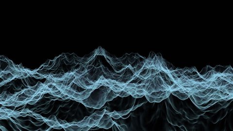 Three dimensional ethereal moving waves on a black background.
Loop ready animation of slowly changing frequency reading.