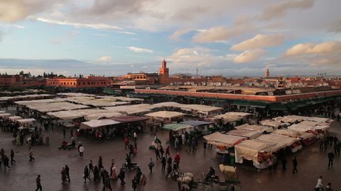 Elevated view over the Djemaa el-Fna, Marrakech, Marrakesh, Morocco.