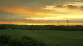 
High quality video of windmills at the sunset in 4K