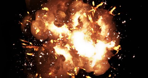 Realistic fireball explosion and blasts with luma channel. 4K VFX element.