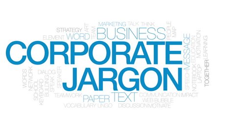 Corporate jargon animated word cloud, text design animation. Kinetic typography.