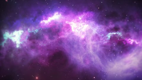 Flying into a colorful and dynamic nebula in the outer space