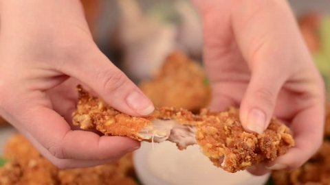 Chicken strips with lettuce and garlic dip footage video