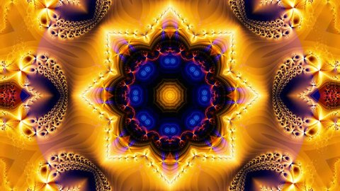 Orange kaleidoscope sequence patterns.Abstract multicolored motion graphics background. Or for yoga, clubs, shows, mandala, fractal animation. Seamless loop.