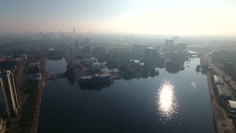 Stunning aerial view of Salford Quays, Manchester, UK.