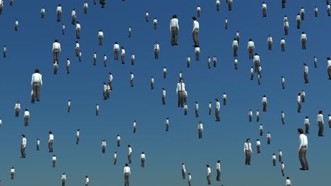Sky is filled with floating men. After Magritte.: film stockowy