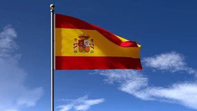 Spanish Flag 3D animation with green screen and sky background,Beautiful waving, FullHD