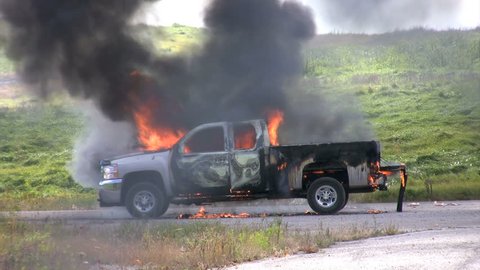 pickup truck engulfed in fires -  1080i