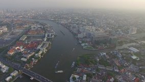 Fly over pinklao bridge over Chao Phraya River in Bangkok, Thailand