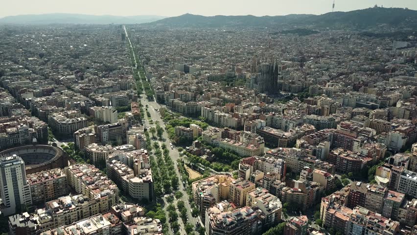 Barcelona City Aerial View On Stock Footage Video (100% Royalty-free