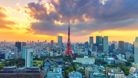 4K,Time lapse view sunset at Tokyo city with Tokyo Tower in japan asia Is a famous place 