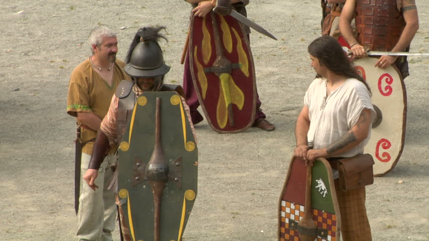 SUSA, ITALY - June 2012: Roman and gallic soldier during a reenactment of war