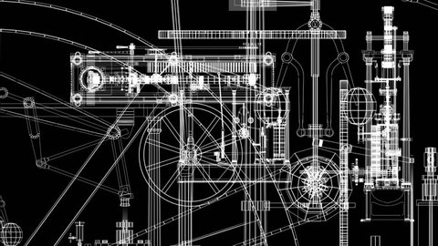 Animation of steam engine parts layered. Loops.