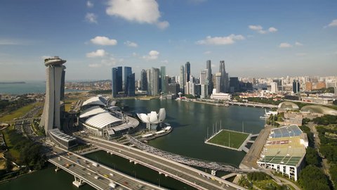 Elevated downward view over the City Centre and Marina Bay, Singapore