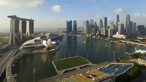Elevated evening view over the Marina Bay, Singapore, South East Asia