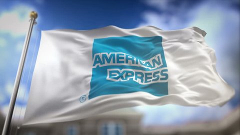 BRISBANE, AUSTRALIA - APRIL 23, 2017 : American Express Flag Waving Slow Motion 3D Rendering Blue Sky Background - Editorial Animation Seamless Loop 4K