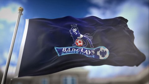 BRISBANE, AUSTRALIA - APRIL 23, 2017 : Barclays Premier League Flag Waving Slow Motion 3D Rendering Blue Sky Background - Editorial Animation Seamless Loop 4K