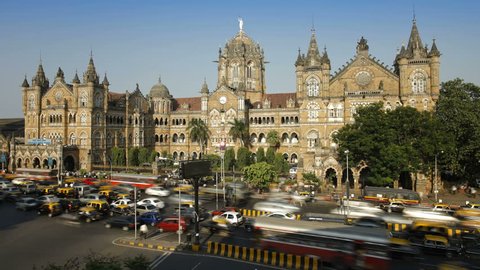 Chhatrapati Shivaji Terminus (Victoria Terminus), completed in 1887 today it is the busiest train station in Mumbai Stock Video