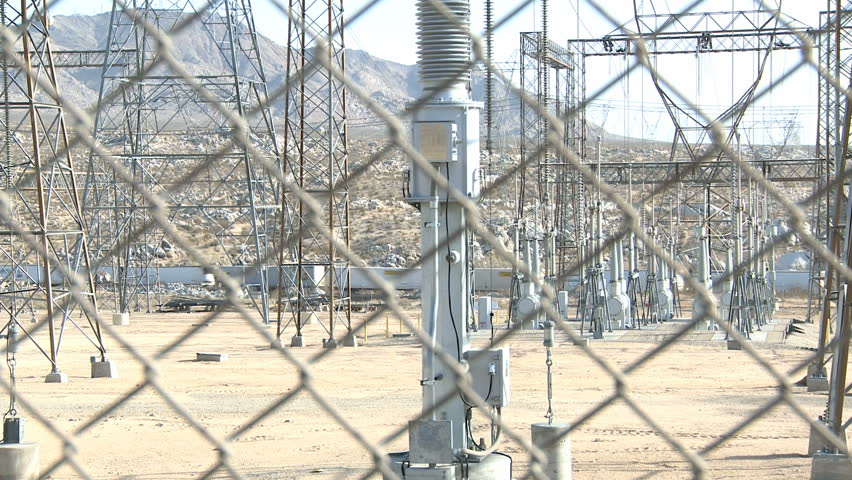 NEVADA, USA, FEB 29, 2012: Train is running through Power Pylons