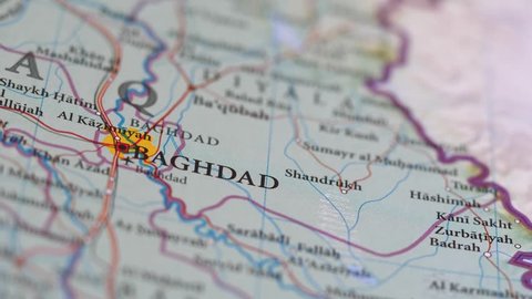 Focusing on Baghdad city location on a map.