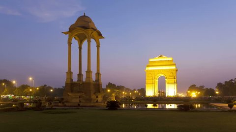 OLD DELHI, INDIA - CIRCA MAY 2011: Time lapse of the 42 metre high India Gate at the eastern end of Rajpath circa May 2011 in Old Delhi, India.