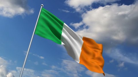 Irish flag waving against time-lapse clouds background Stock Video