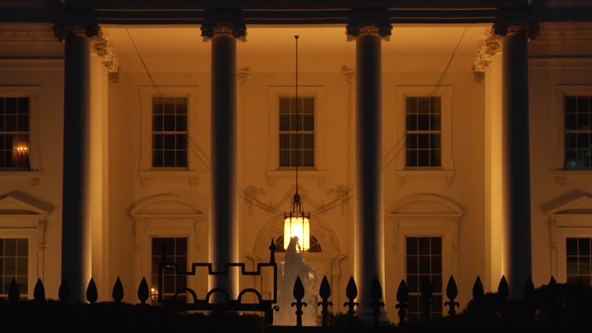 White House Gates and Fountain Shrouded by Darkness.