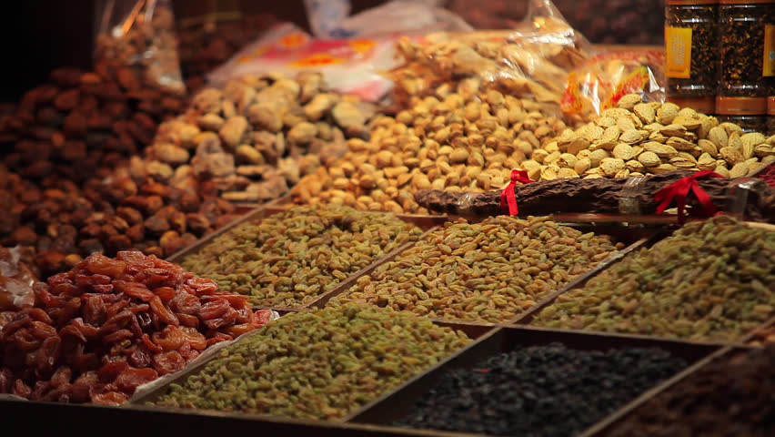 Spices on display at market in Dunhuang, China, a great city on the Silk Road, 