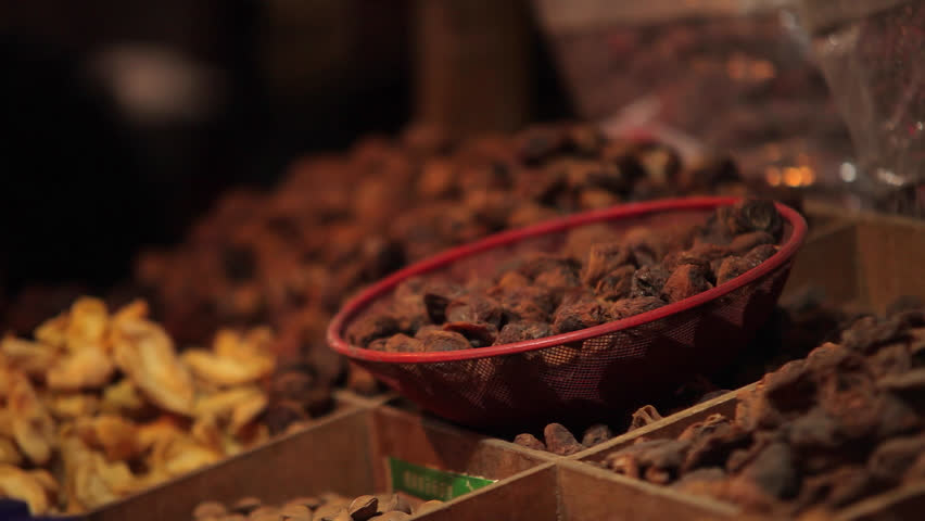 Spices on display at market in Dunhuang, China, a great city on the Silk Road, 