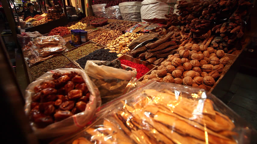 Spices on display at market in Dunhuang, China, a great city on the Silk Road, Trading