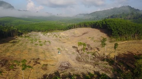 Deforestation. Aerial drone view of forest destroyed in Thailand