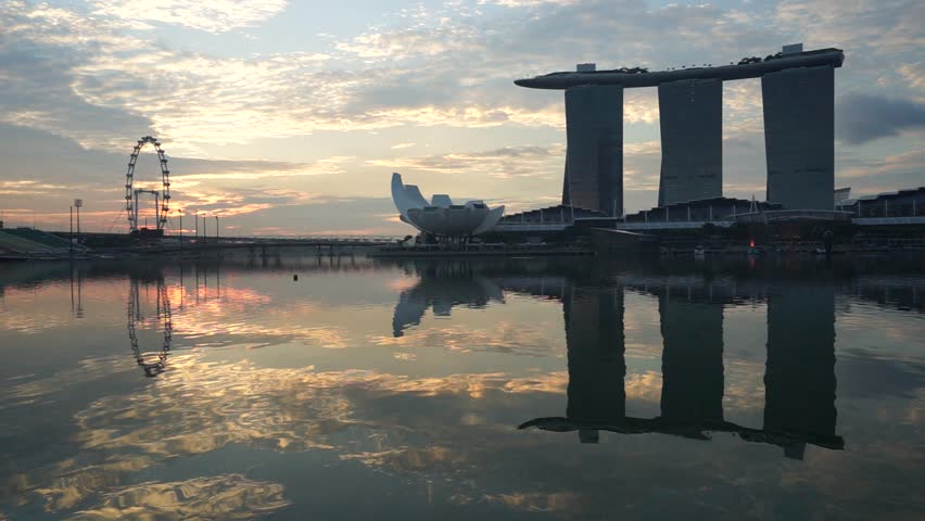 Aerial view of Singapore city skyline in sunrise or sunset at Marina Bay, Singapore