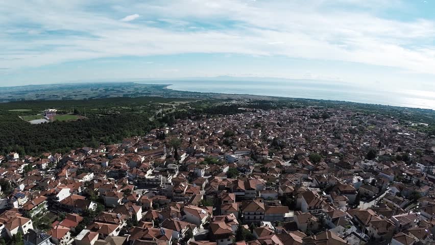 Aerial view of the village Litochoro, Pieria, near of the city of Katerini, Greece | Shutterstock HD Video #26151956