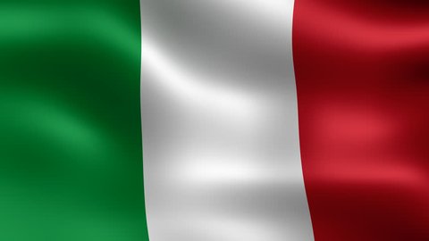 Flag of Italy, fluttering in the wind. Seamless looping video. 3D rendering. It is different phases of the movement close-up flag in the wind. 4K, 3840x2160.