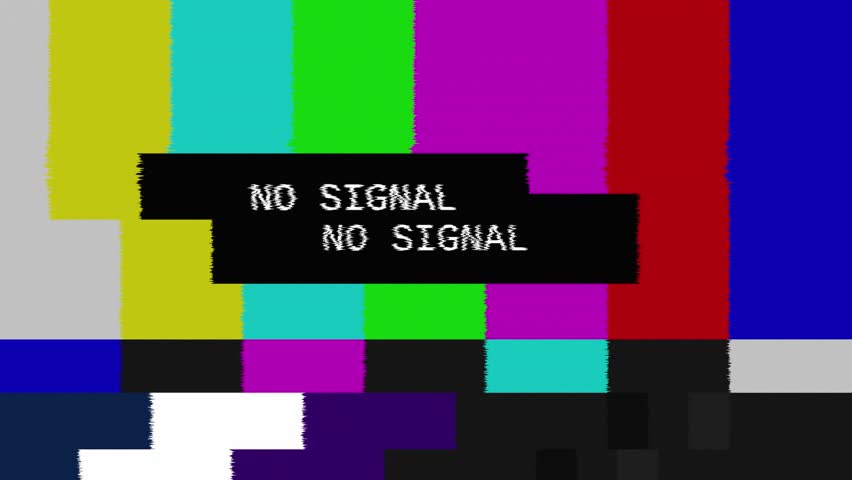 Glitched transmission, distorted noisy SMPTE color bars (a television screen test pattern) with the text No signal.
 Royalty-Free Stock Footage #26158214